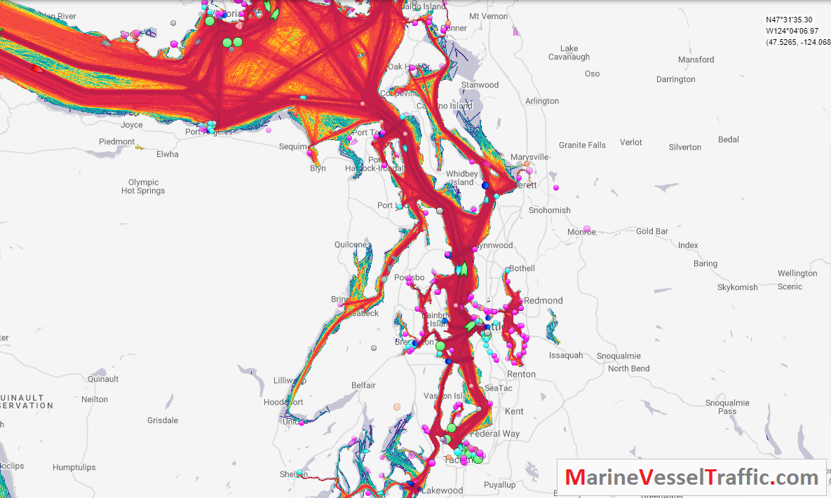 Live Marine Traffic, Density Map and Current Position of ships in PUGET SOUND